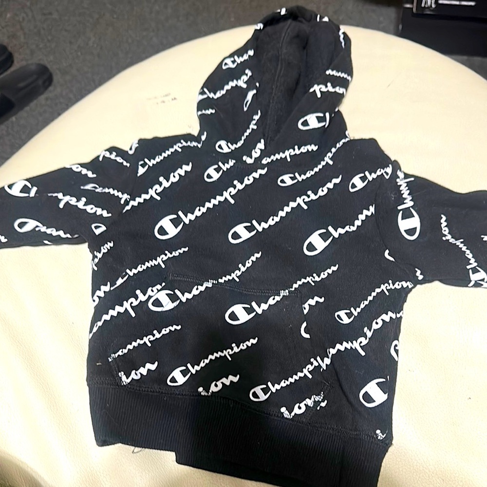 Champion Black Hoodie with All-Over Logo Design 12M